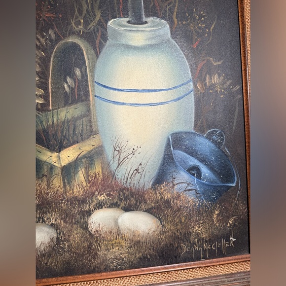 Still Life - Blue & White Churn - Eggs- Oil Painting - Signed - Original - Picture 4 of 8